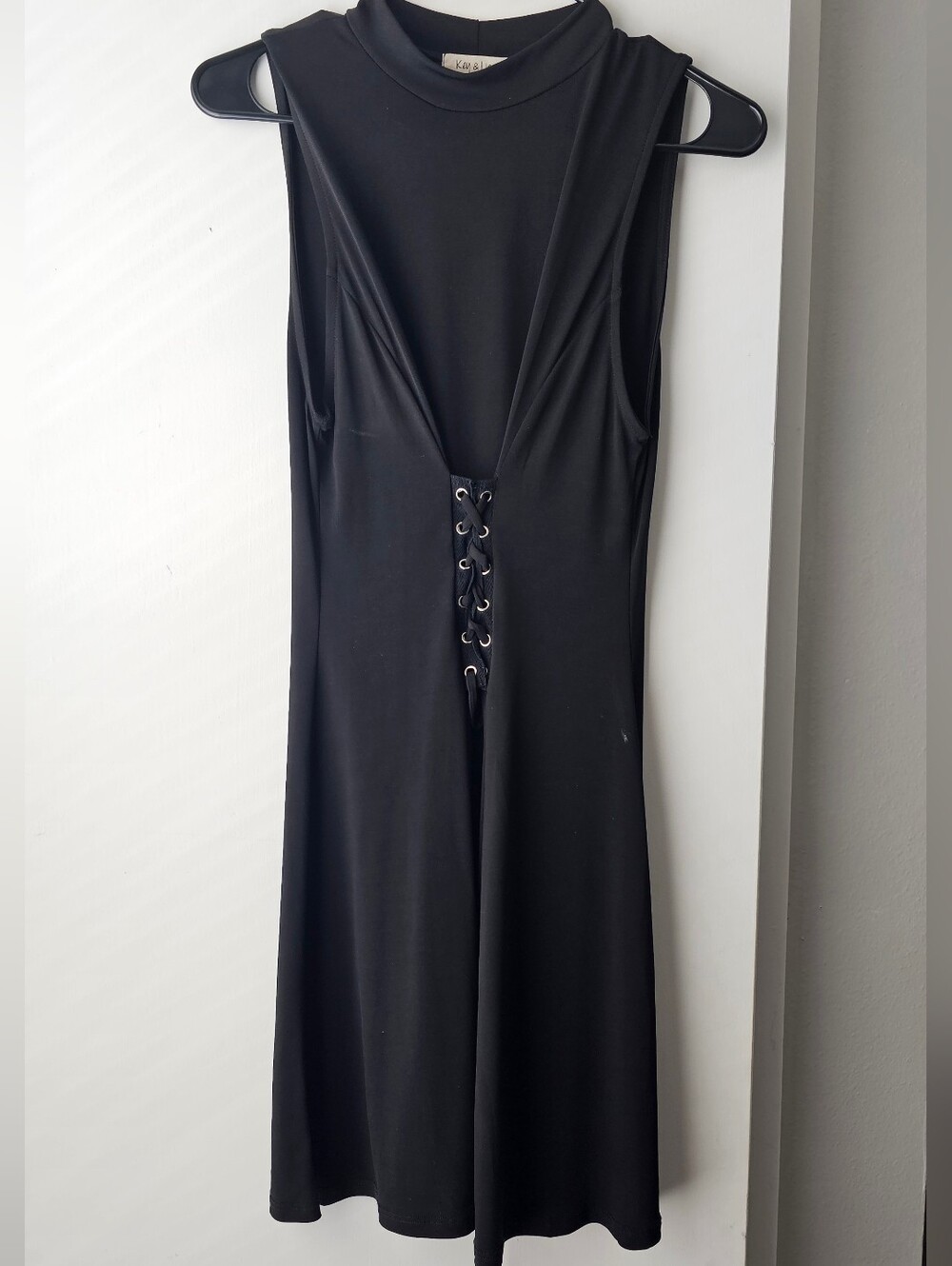 Sleeveless Black Lace-Up Midi Dress